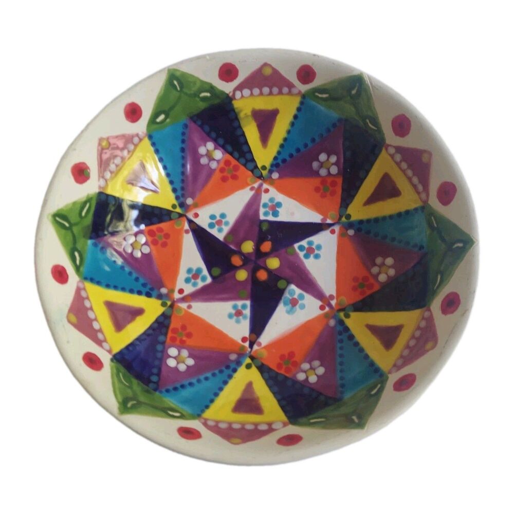Mexican Pottery Round Geometic Cereal Decorative Salsa Bowl 7"
